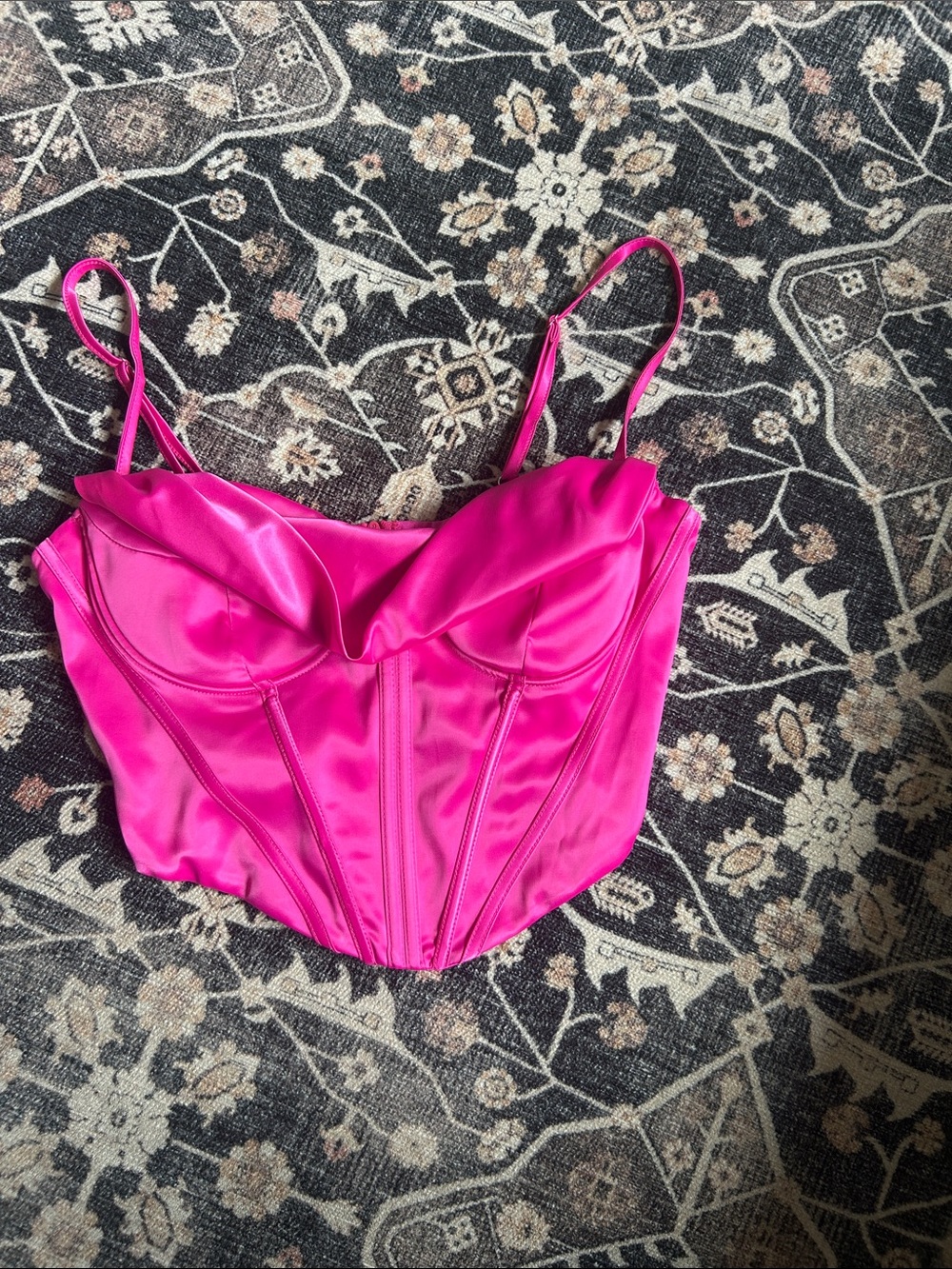 Amazon Bright Fuchsia Satin Corset Crop Top